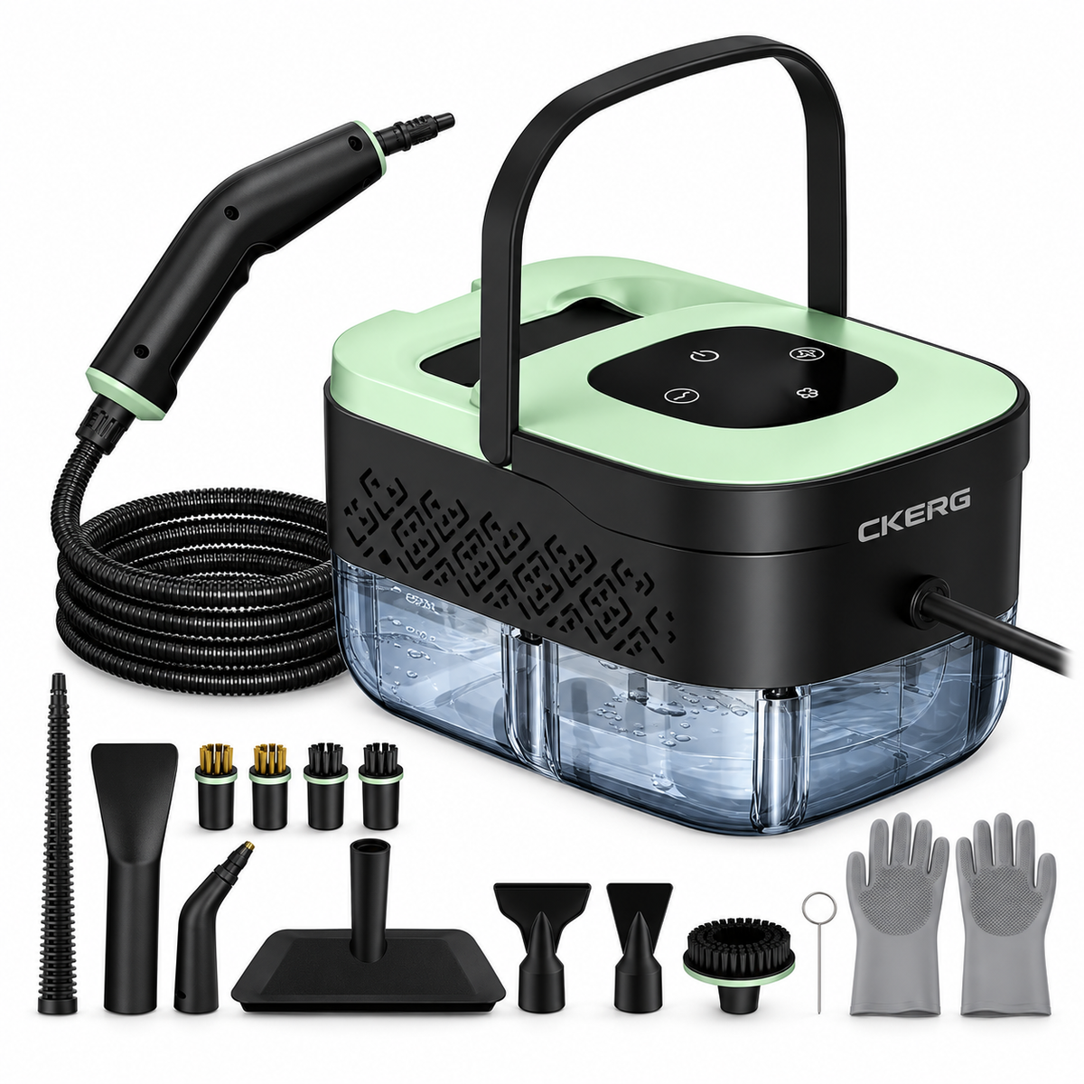 CKERG Dampfreiniger 2500W mit 3 Bar Dampfdruck – Tragbarer Hochtemperatur-Dampfreiniger mit 6 Stufen, 16 Zubehörteilen & großem Wassertank
